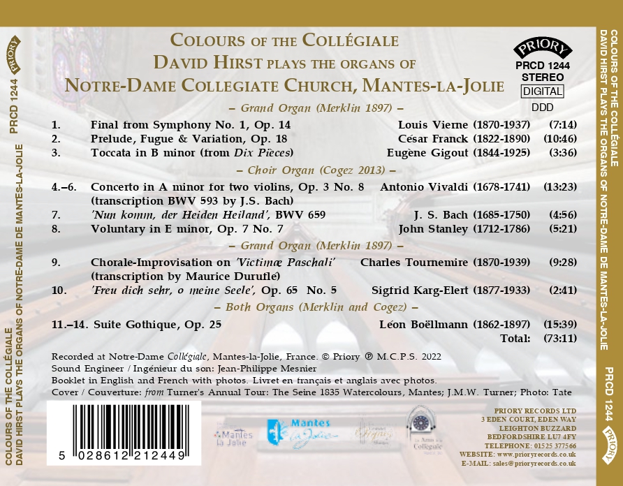 Colours of the Collégiale – David Hirst plays the organs of Notre-Dame de Mantes-la-Jolie back cover